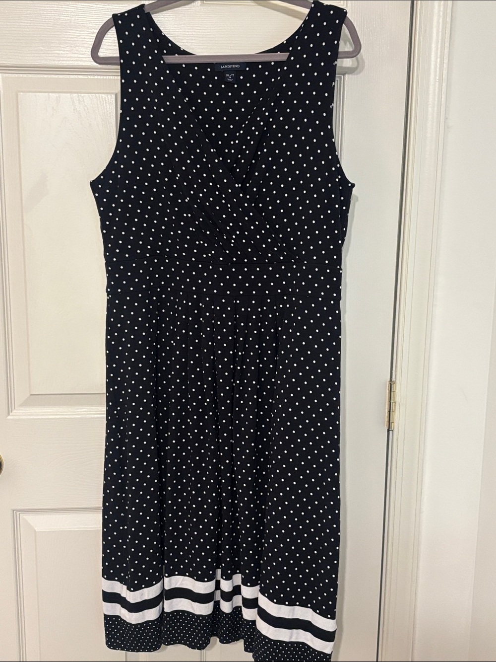 Lands' End Black and White Polka Dot Midi Dress XL Tall